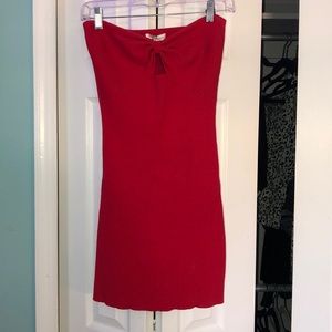 HONEY PUNCH RIBBED RED TIE FRONT BODY CON DRESS